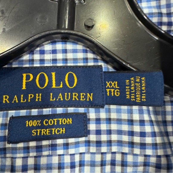 Ralph Lauren Polo Shirt Mens Blue Check Button Down Stretch Cotton Size XXL - Picture 4 of 8